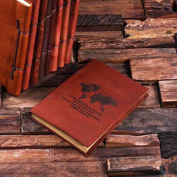 Personalized Leather Notebook Journal - World - Rion Douglas Gifts - 1