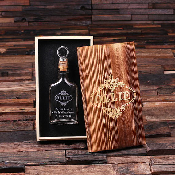 Personalized Vintage Style Whiskey Flask with or without Wood Gift Box - Rion Douglas Gifts - 1