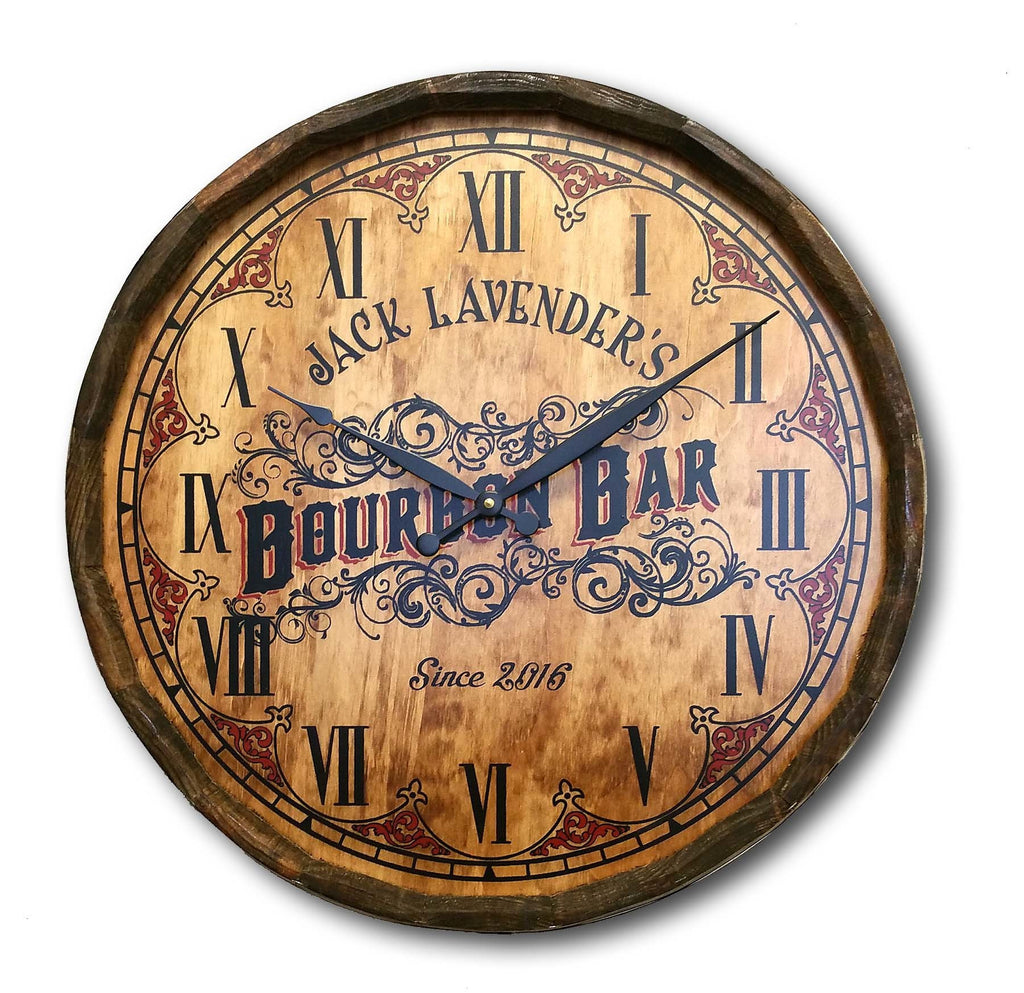 Bourbon Bar Personalized Quarter Barrel Clock - Rion Douglas Gifts - 1