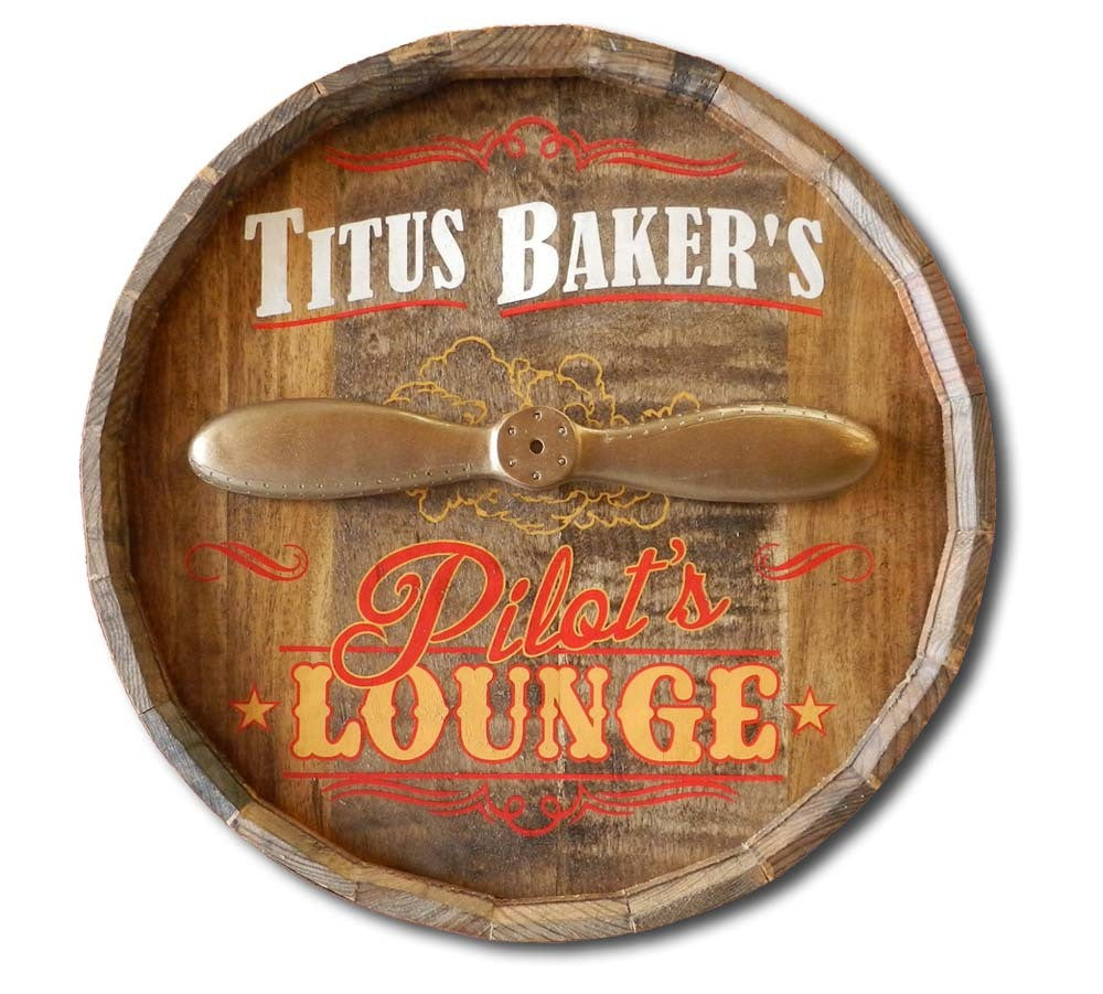 Pilot's Lounge - Personalized Quarter Barrel Sign - Rion Douglas Gifts - 1