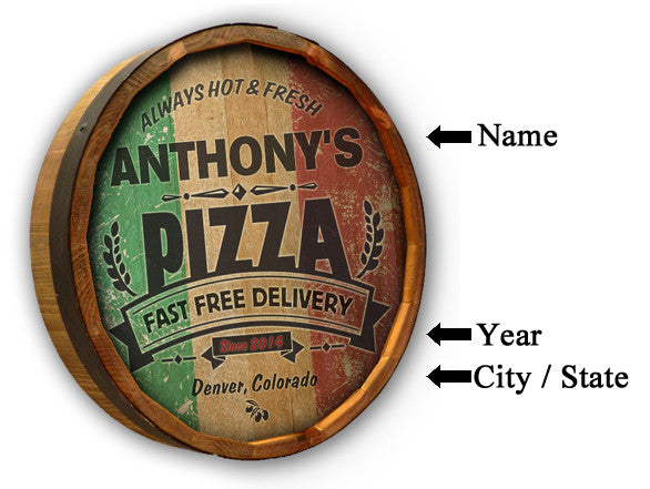 Pizza - Personalized Color Quarter Barrel Sign - Rion Douglas Gifts - 2