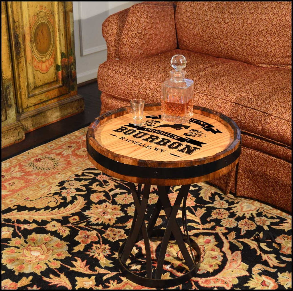 Personalized Engraved Oak Barrel Coffee End Table