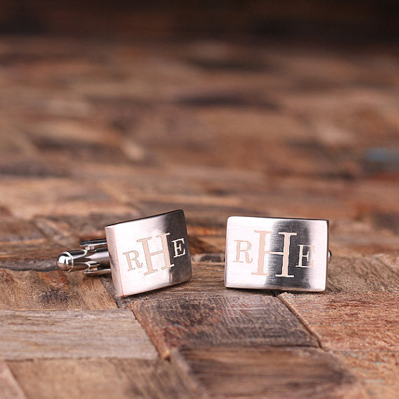 Engraved Stainless Steel Cuff Links Cufflinks – Classic Monogram - Rion Douglas Gifts - 2