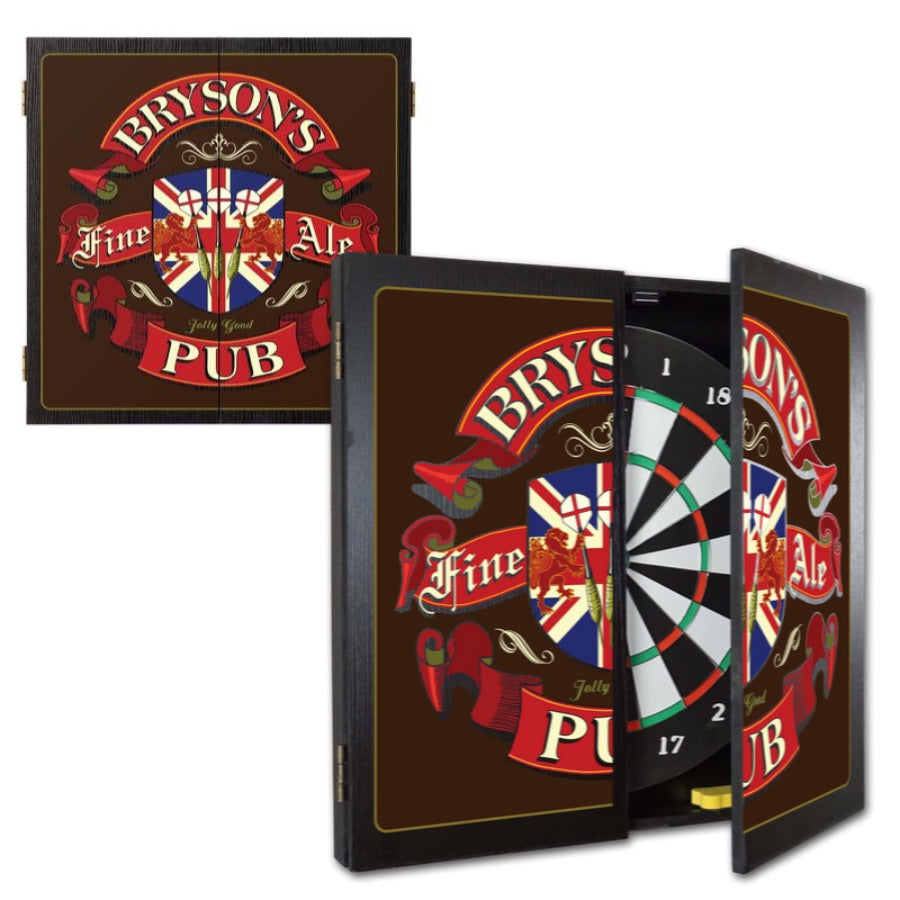 Personalized Dartboard and Cabinet Set English Pub