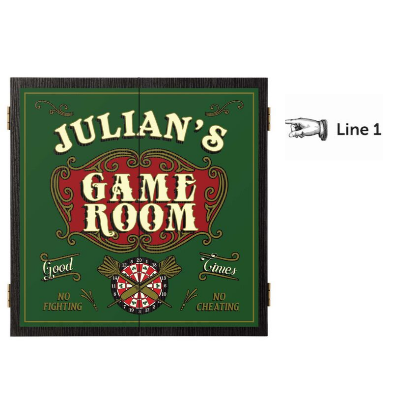Personalized Dart board and Cabinet Set