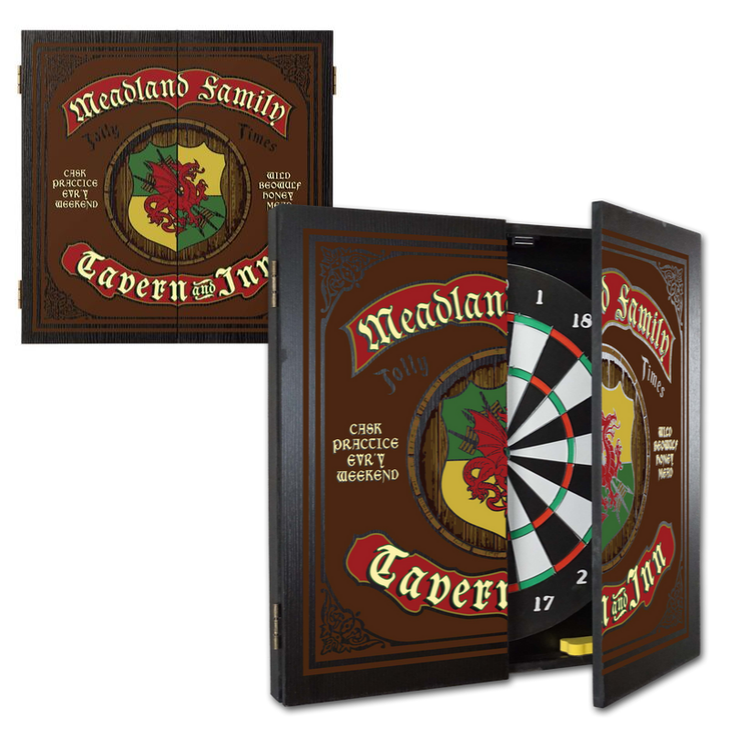 Personalized Dartboard and Cabinet Set