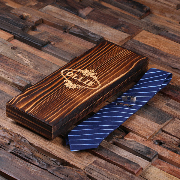 Personalized Dark Blue Striped Tie Set - Rion Douglas Gifts - 3