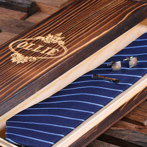 Personalized Dark Blue Striped Tie Set - Rion Douglas Gifts - 2