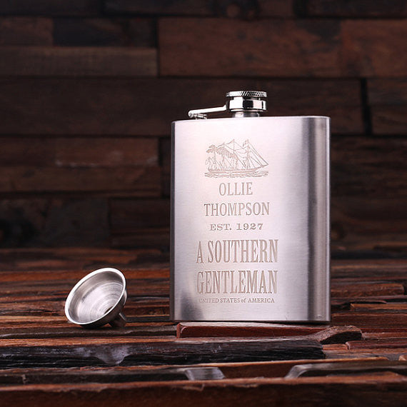 Personalized Stainless Steel Flask – 7 oz. - Rion Douglas Gifts - 1