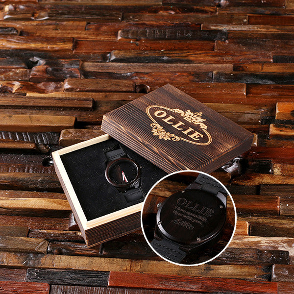 Personalized Black Wood Watch with or without Engraved or Printed Wood Box - Rion Douglas Gifts - 1