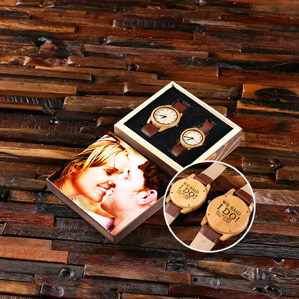Personalized Personalized His & Hers Engraved Wood Watch Bamboo Leather Straps with or without Engraved or Printed Wood Box - Rion Douglas Gifts - 3