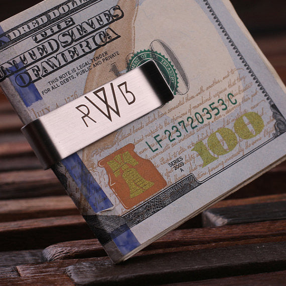 Monogrammed Money Clip – Polished Stainless Steel w/Optional Wood Gift Box - Rion Douglas Gifts - 3