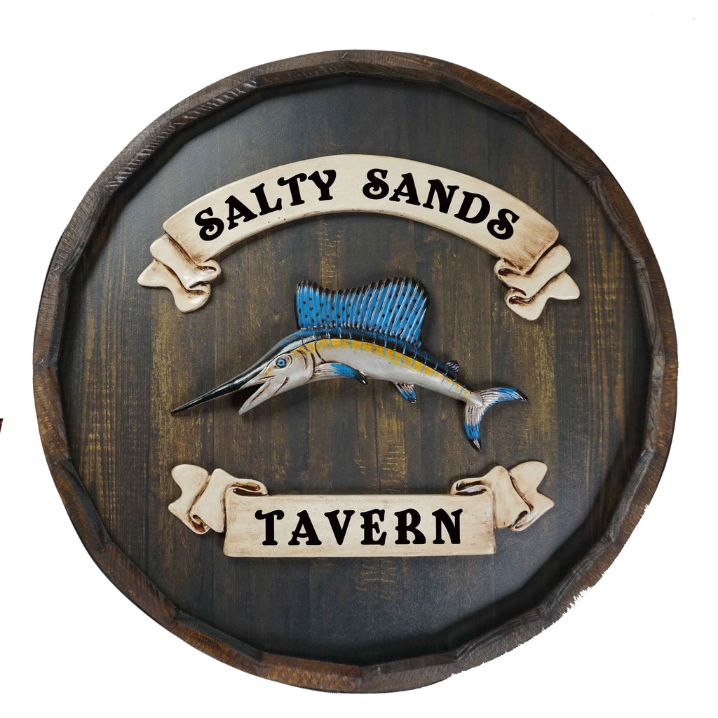 Personalized 'Swordfish' Quarter Barrel Wood Sign