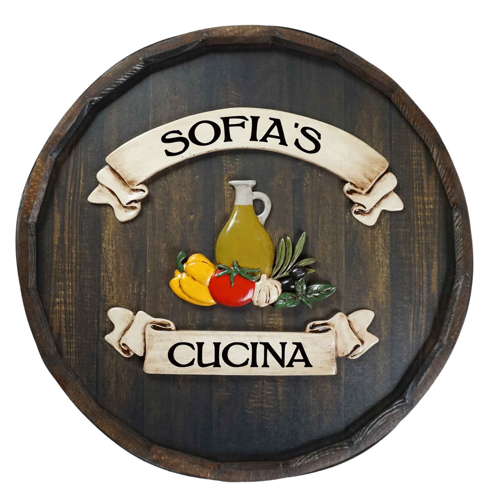 Personalized 'Cucina' Quarter Barrel Wood Sign