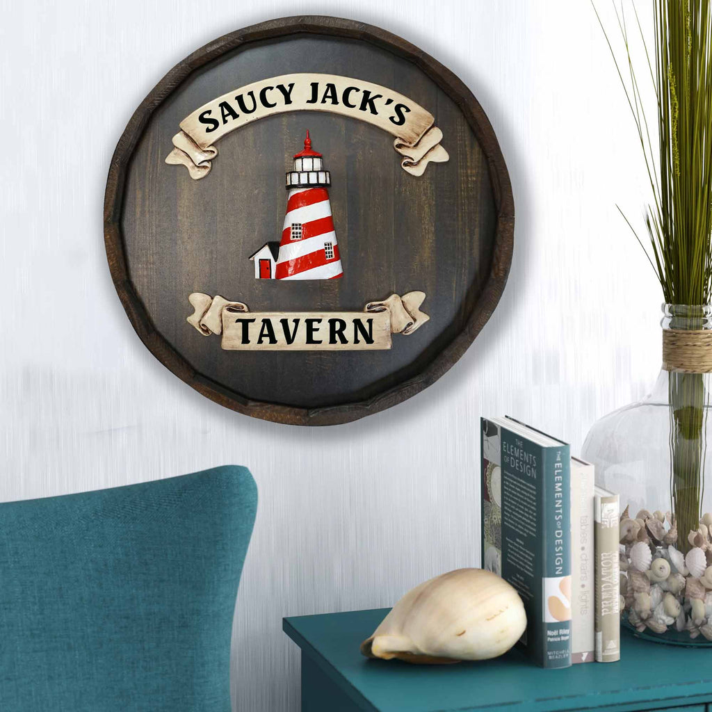 Custom Lighthouse Quarter Barrel Wood Sign