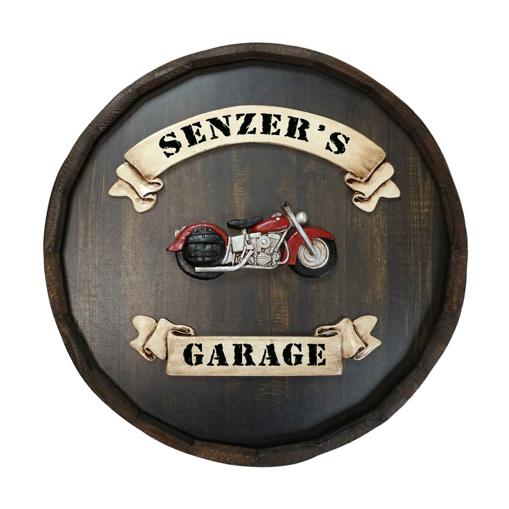 Personalized Vintage Motorcycle Quarter Barrel Wood Sign