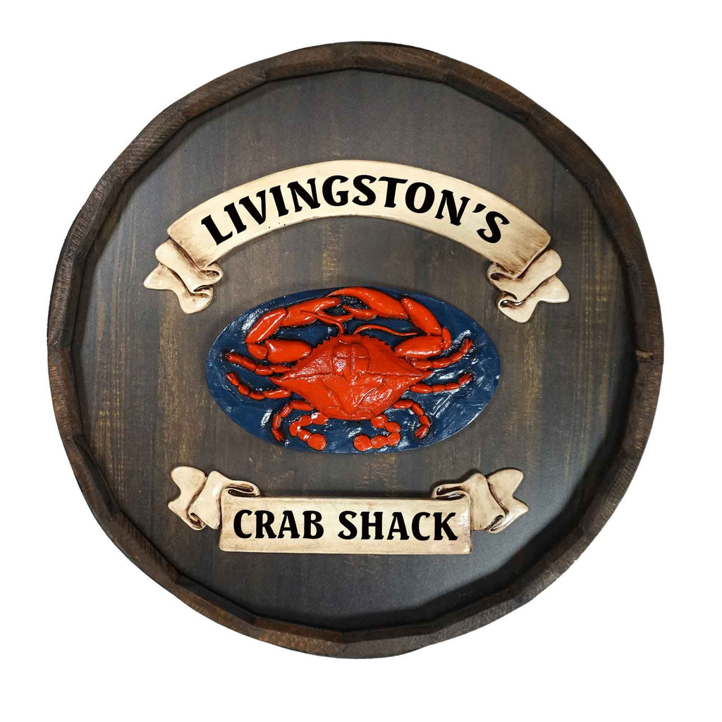 Personalized Vintage Crab Shack Quarter Barrel Wood Sign