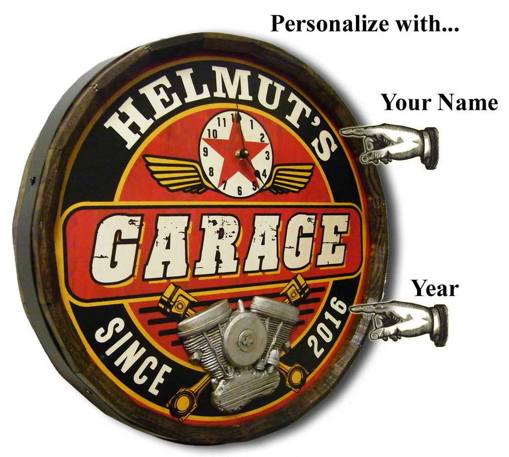 Garage - Personalized Quarter Barrel Sign and Clock - Rion Douglas Gifts - 2