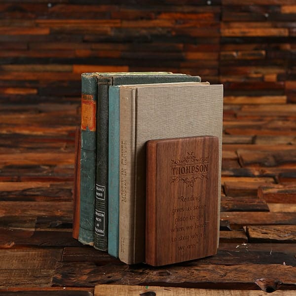 Personalized Custom Engraved Black Walnut Wood & Brass Bookends