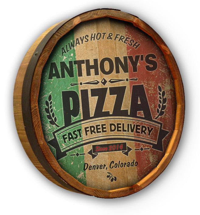 Pizza - Personalized Color Quarter Barrel Sign - Rion Douglas Gifts - 1