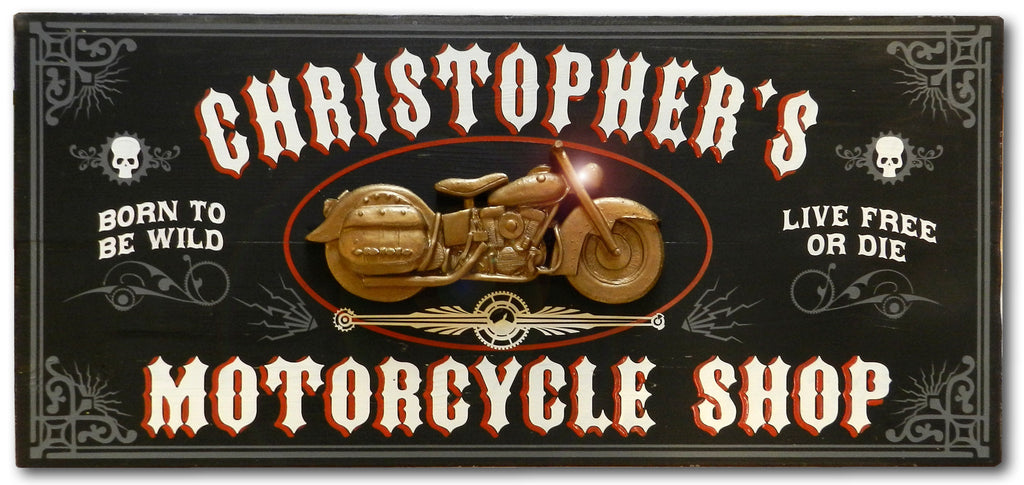 Motorcycle Shop Personalized Wooden Plank Sign - Rion Douglas Gifts - 1