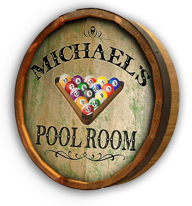 Pool Room - Personalized Color Quarter Barrel Sign - Rion Douglas Gifts - 1