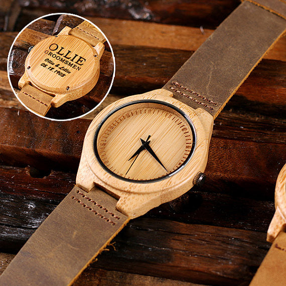 Personalized Tan Wood Watch and Cufflinks with Engraved Wood Box - Rion Douglas Gifts - 2